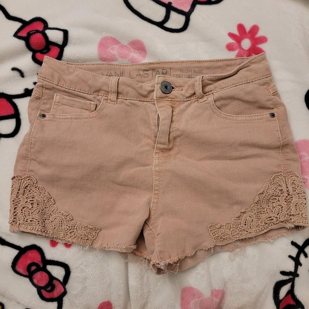Vanilla Star Blush Pink Jean Shorts with Lace